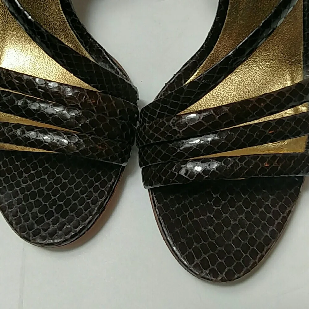 Coach Brown Snake Print Strappy Heeled Sandals - Picture 3 of 7